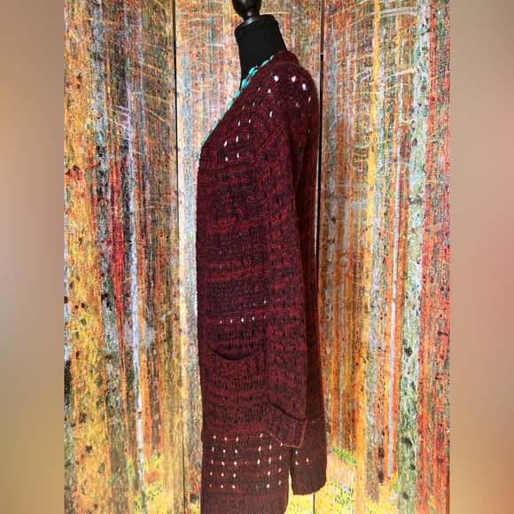 EXCELLENT CONDITION- Burgundy w/Black Knit Duster Cardigan- Size S - Picture 3 of 4
